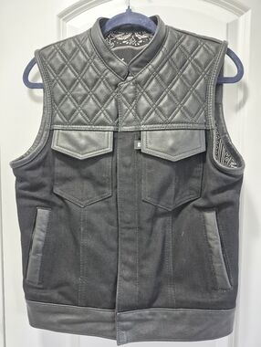 Espinoza’s Leather hybrid vest, Black, Small
